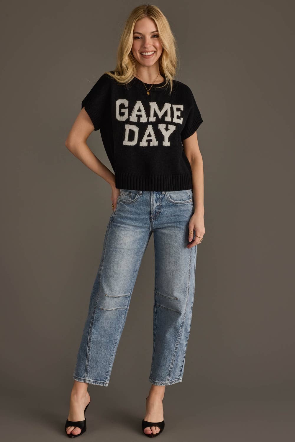 Black & White Game Day Short Sleeve Sweater