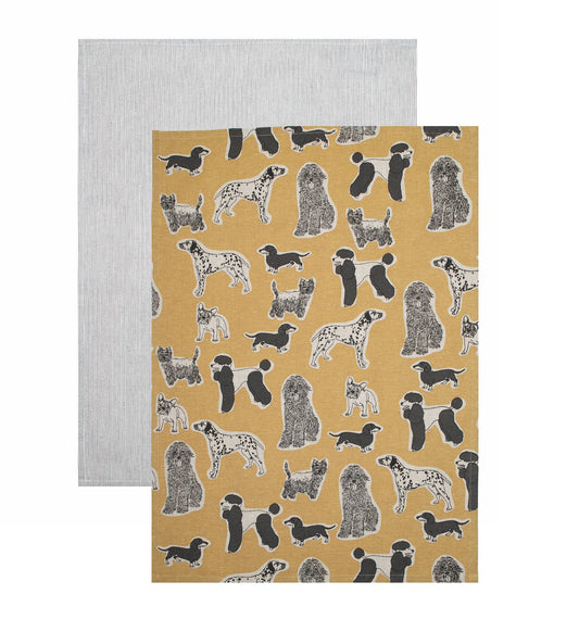 Tea Towel Set of 2 Dog Print - Yellow Sunset