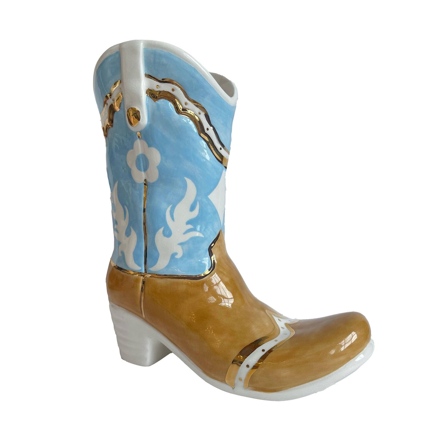 Two Tone Cowboy Boot Vase: Dutch Boy Blue / Star Accent