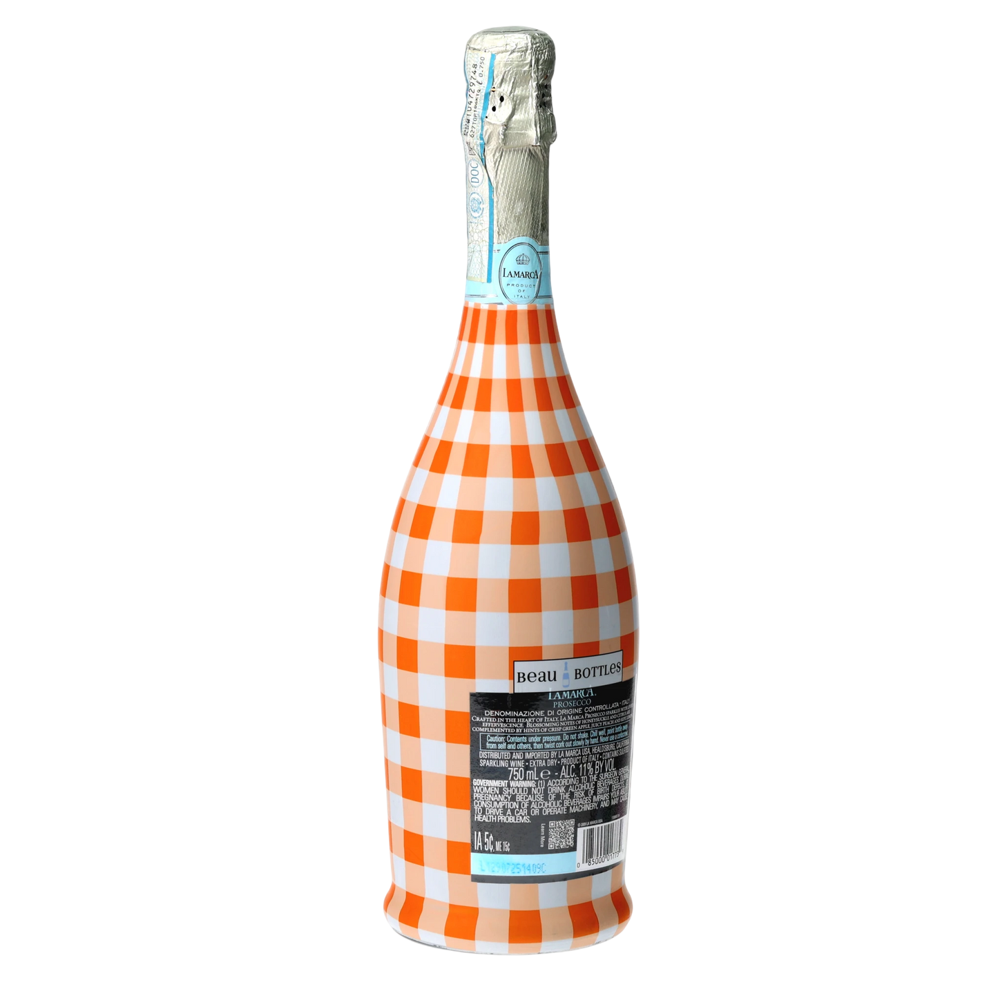 Orange & White Gingham Prosecco Bottle Wrap