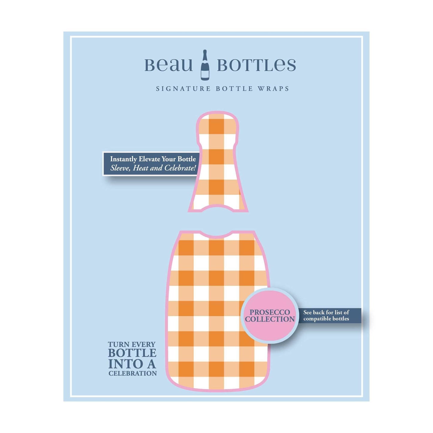 Orange & White Gingham Prosecco Bottle Wrap
