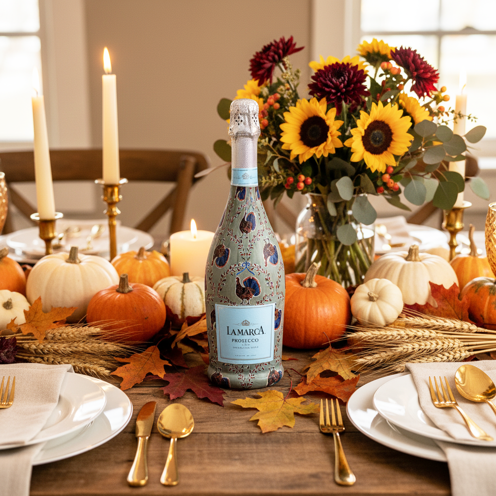 Autumn Turkey Trellis Prosecco Bottle Wrap