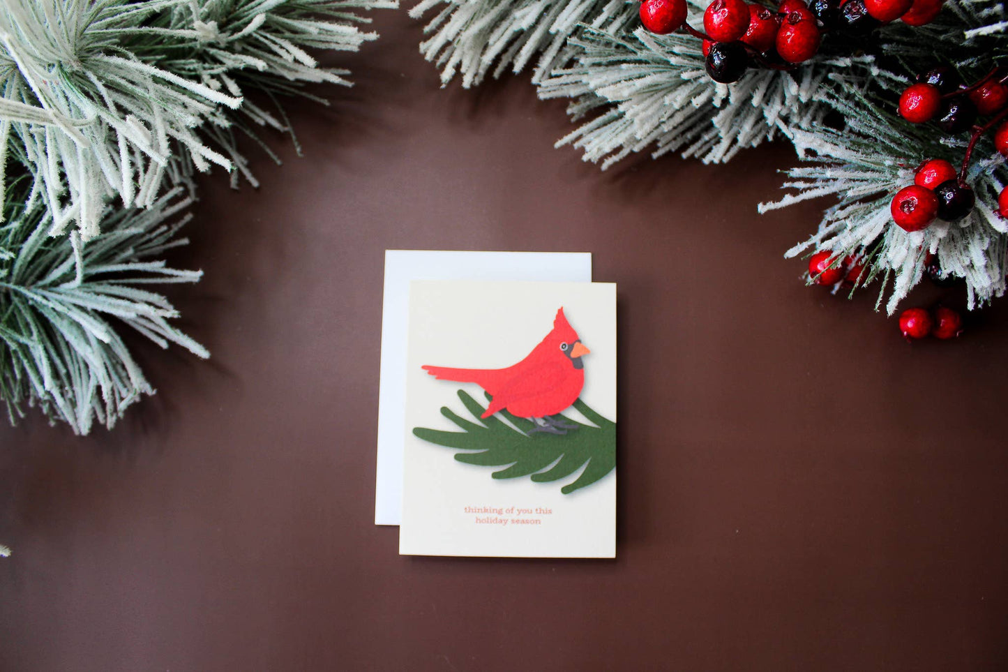 Thinking of You Christmas Red Bird Holiday Greeting Card