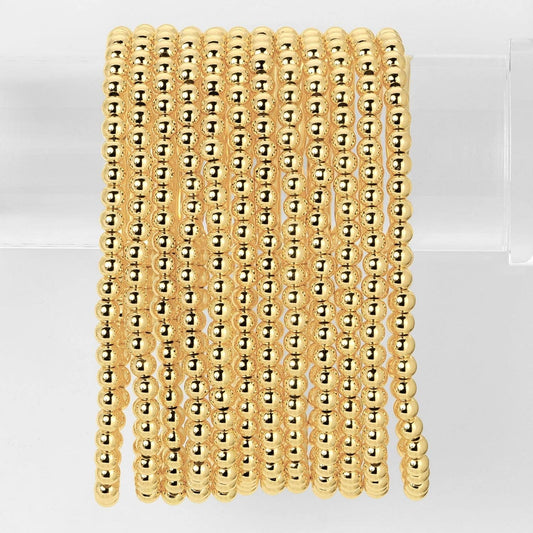 Classic Beaded Stretch Bracelets: Gold / 4mm