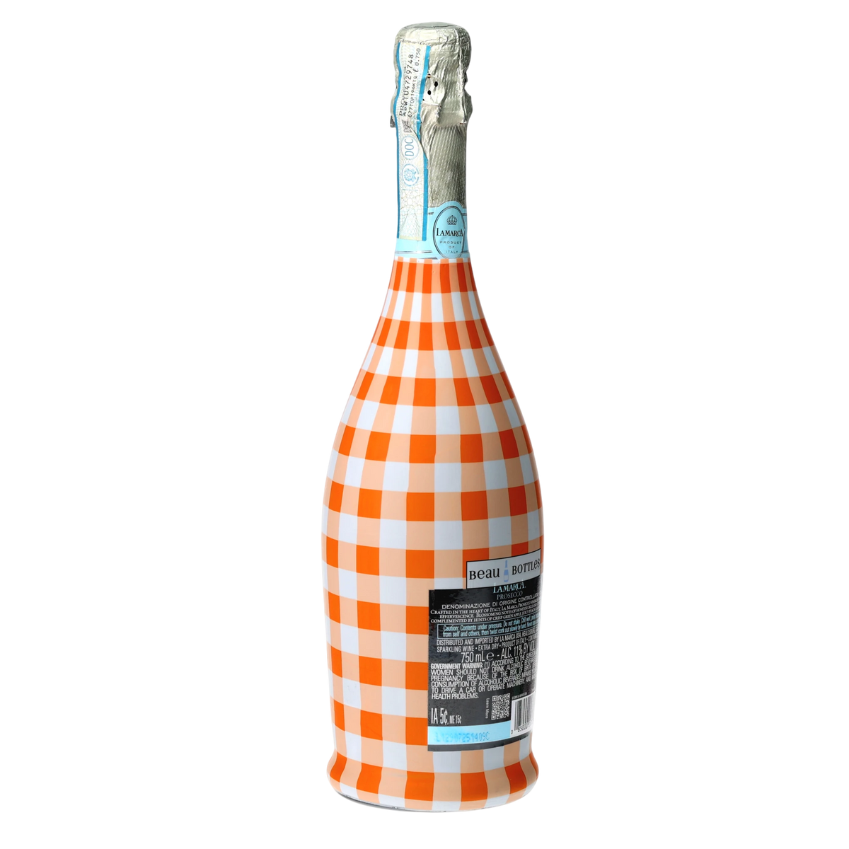 Orange & White Gingham Prosecco Bottle Wrap