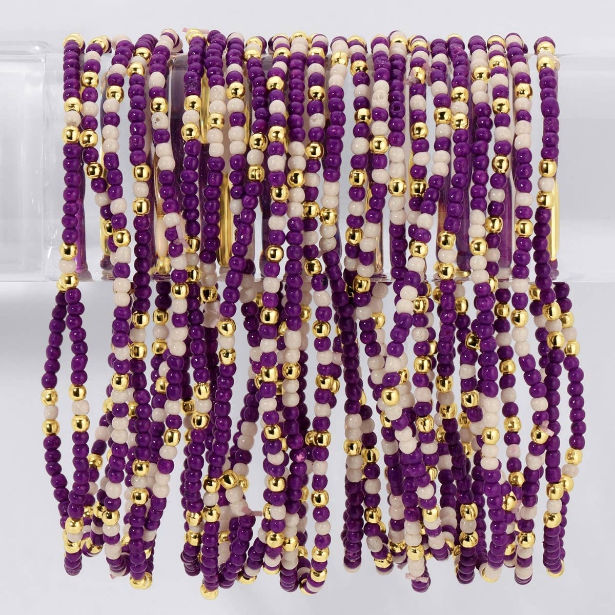 Stretch Seed Bead GAME DAY Bracelets: Navy/Light Blue/White