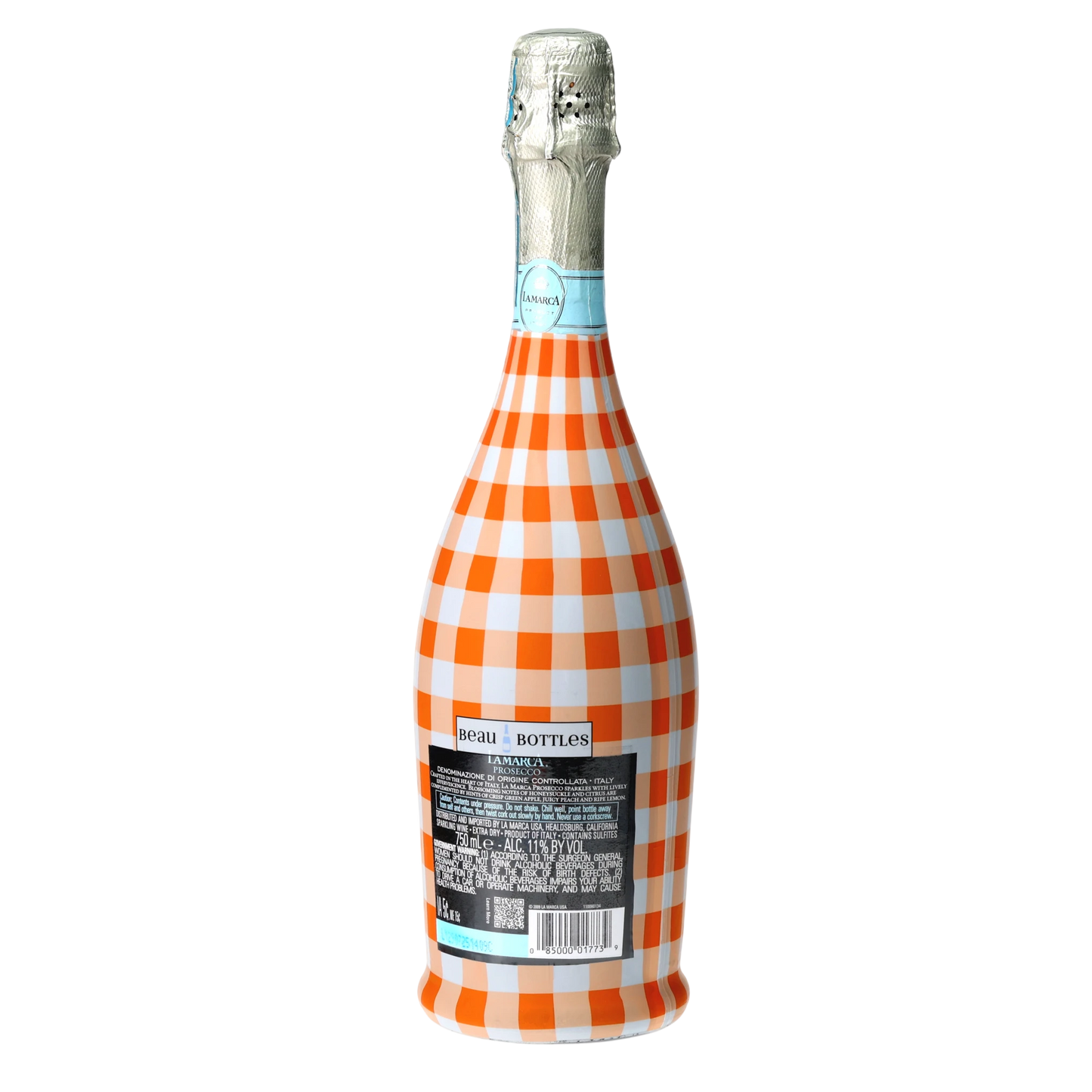 Orange & White Gingham Prosecco Bottle Wrap