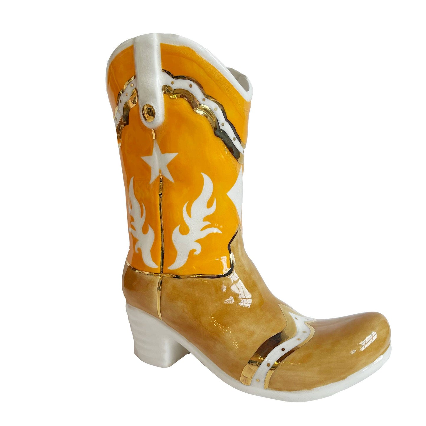 Two Tone Cowboy Boot Vase: Dutch Boy Blue / Star Accent