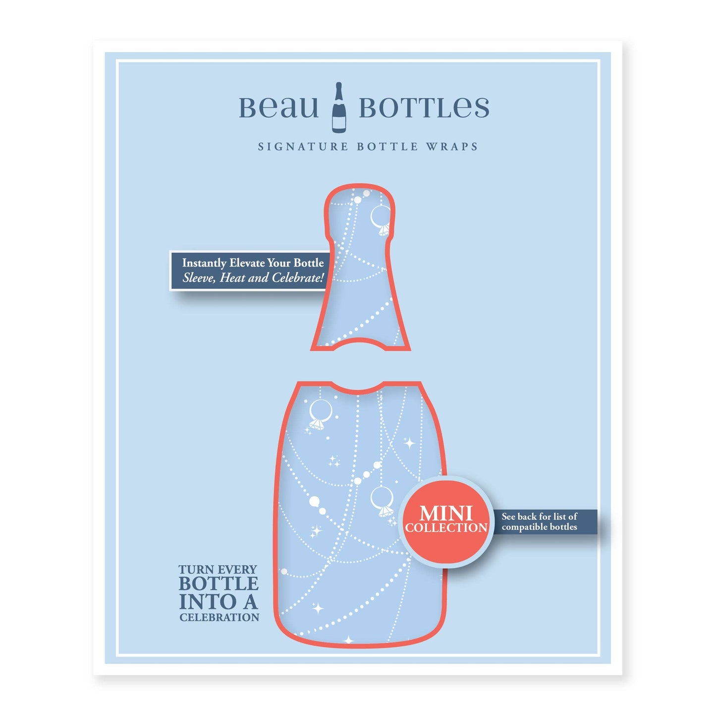 Beau Bottles Blue Pearls and Prosecco - MINI Prosecco Collection - Six Pack