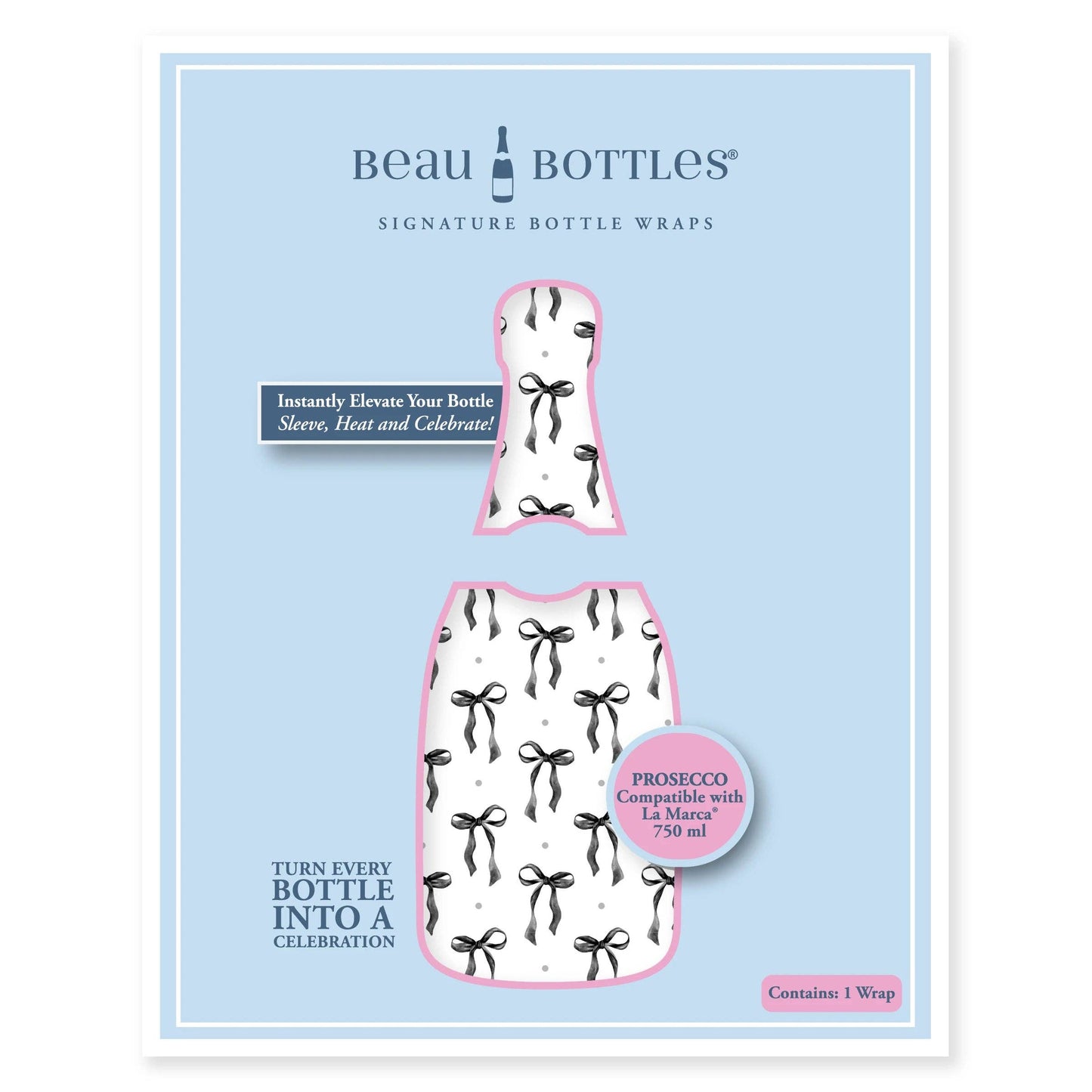 Grandmillennial Black Bows Prosecco Bottle Wrap