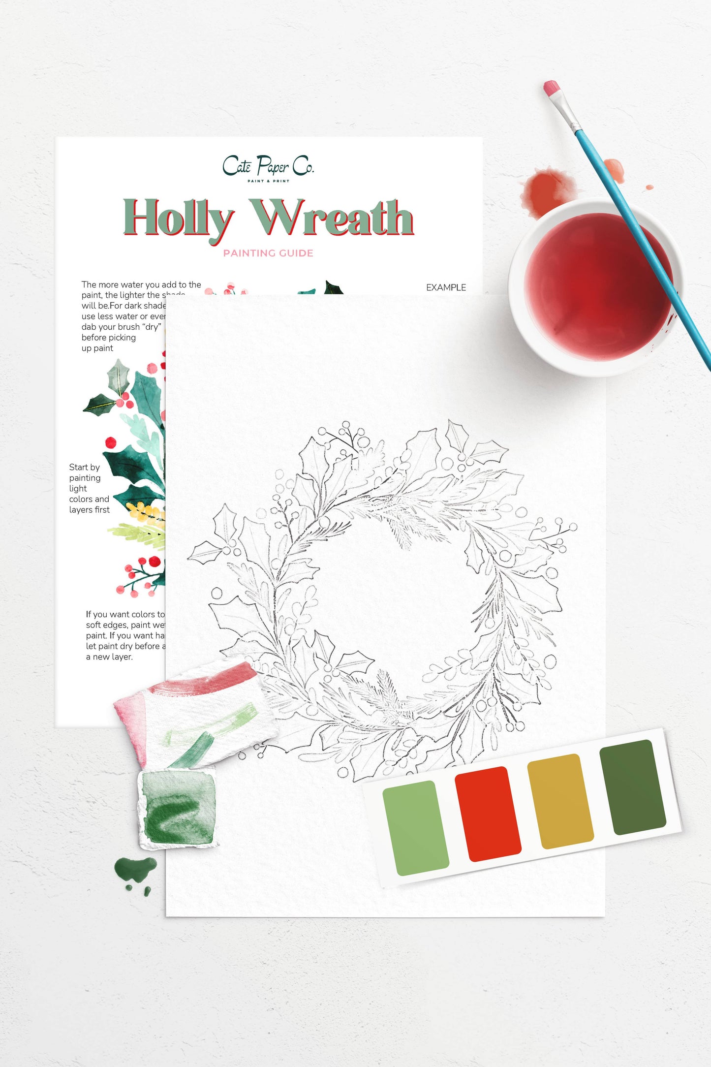 Holly Wreath Watercolor Painting Kit