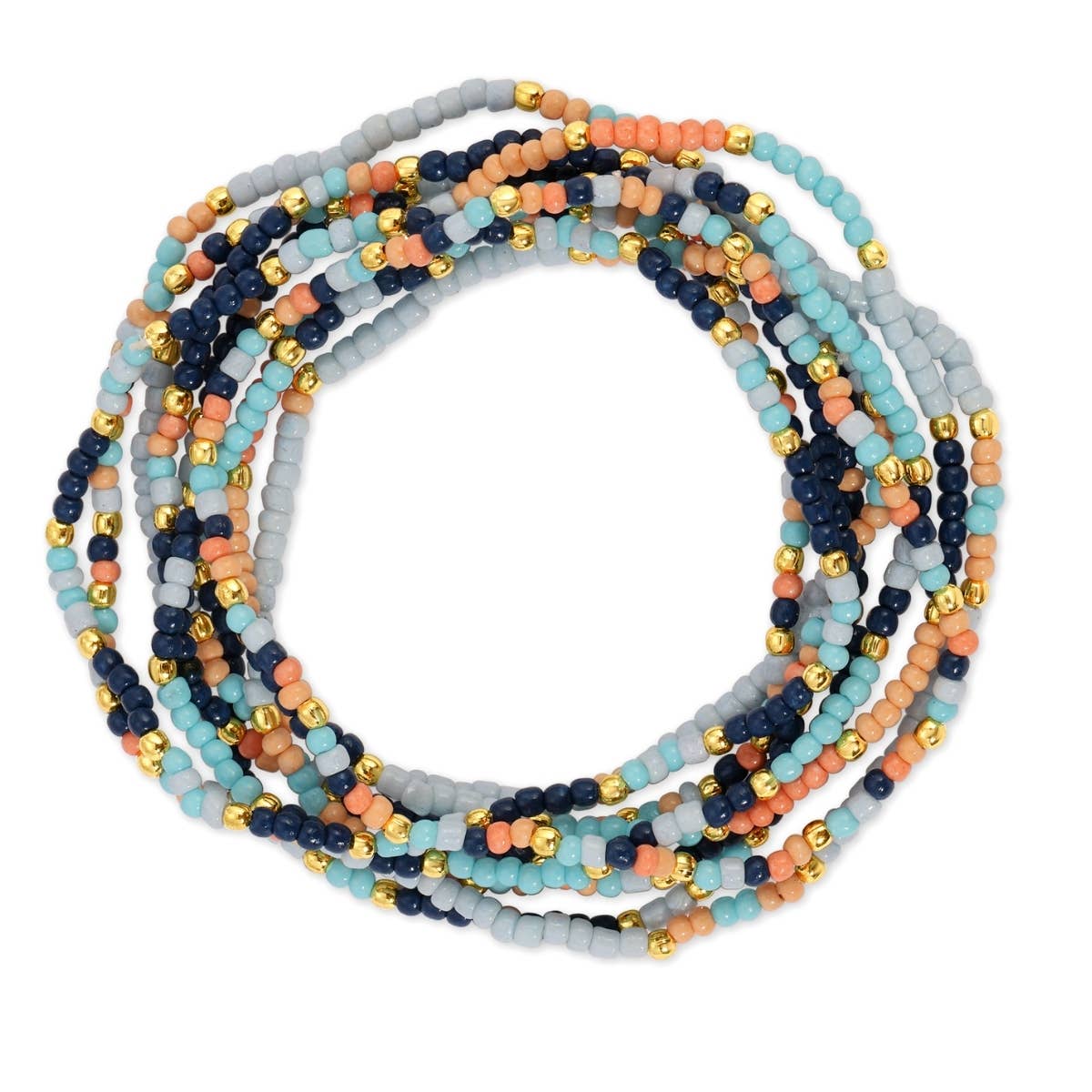 Assorted 2mm Stretch Seed Bead Bracelets: Blue/Mint/White