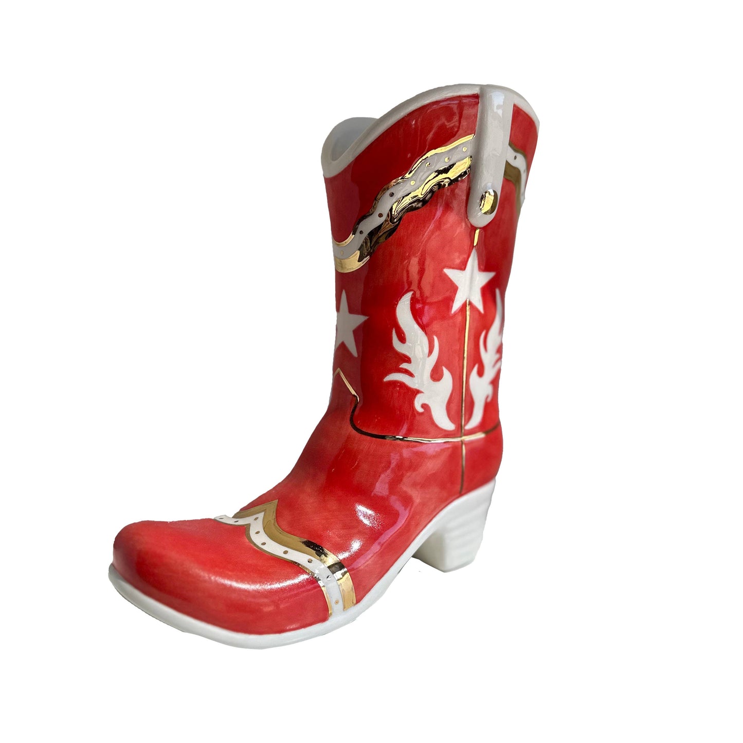 Single Tone Cowboy Boot Vase: Cherry Blossom / Flower Accent