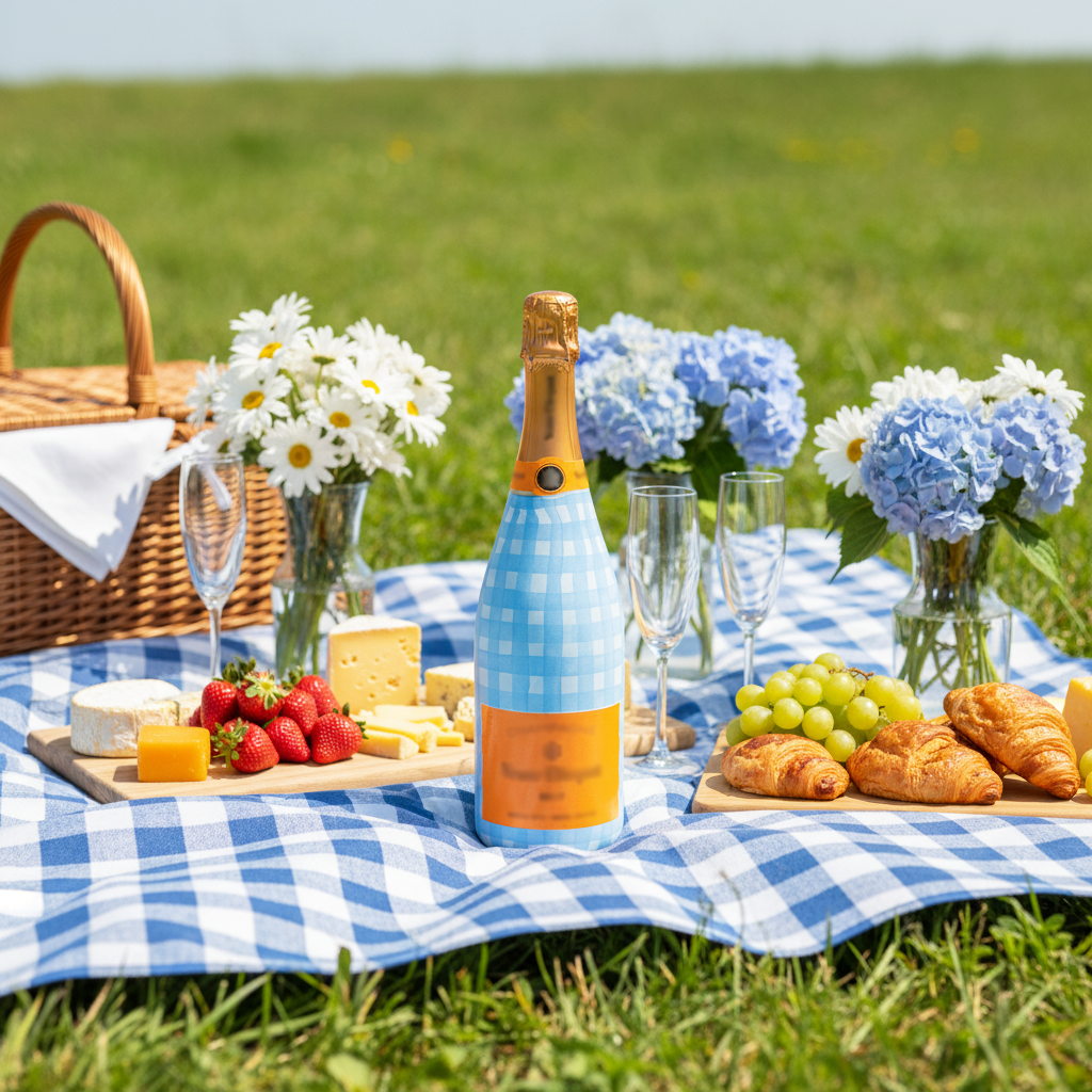 Beau Bottles Powder Blue Picnic Gingham- Champagne Collection