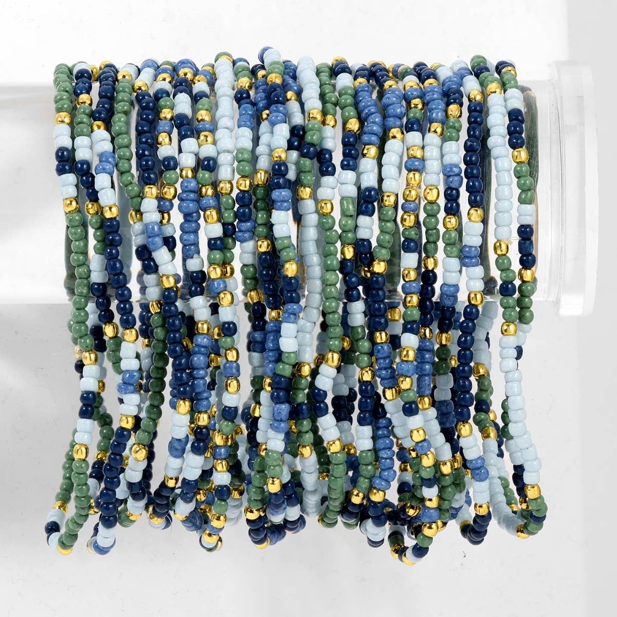 Assorted 2mm Stretch Seed Bead Bracelets: Coral/Light Blue/Lime