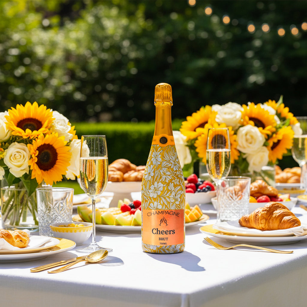 Grandmillennial Gold Flower Champagne Bottle Wrap