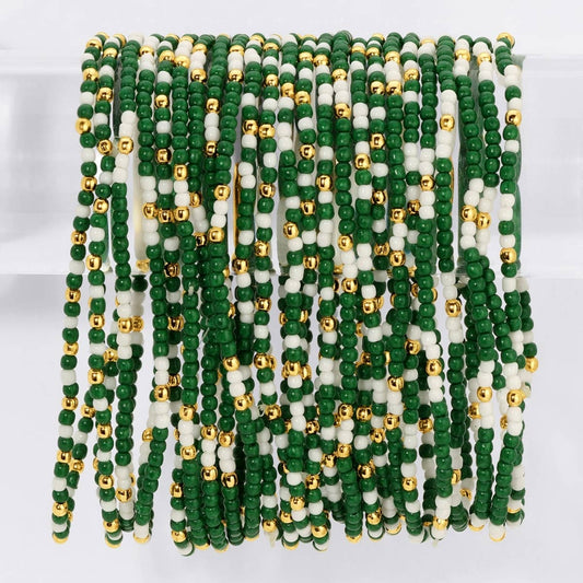 Stretch Seed Bead GAME DAY Bracelets: Green/White