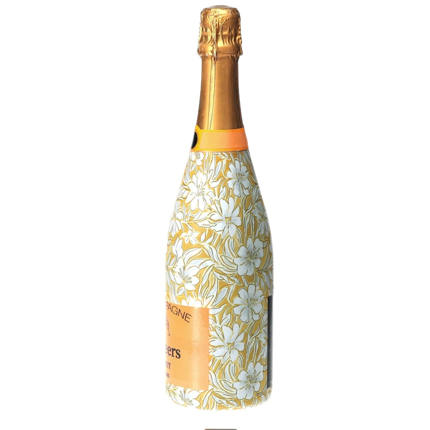 Grandmillennial Gold Flower Champagne Bottle Wrap