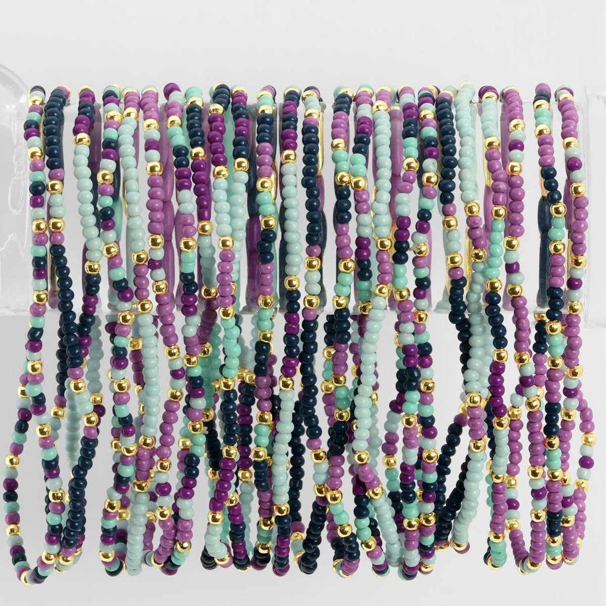 Assorted 2mm Stretch Seed Bead Bracelets: Coral/Light Blue/Lime