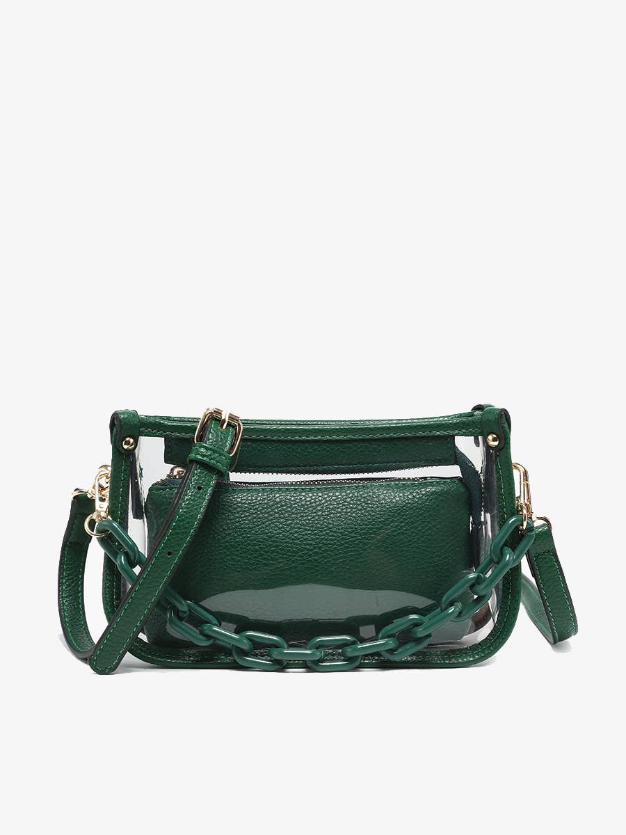 Dark Green Jessica Stadium Clear Crossbody Bag – Chain Strap