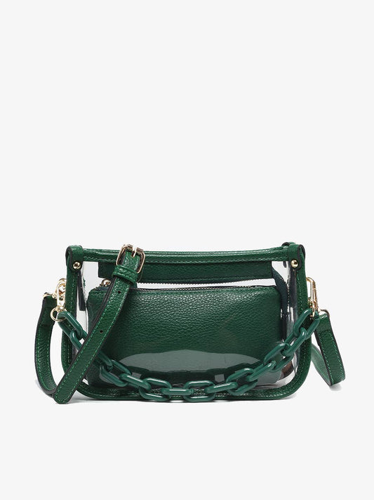 Dark Green Jessica Stadium Clear Crossbody Bag – Chain Strap