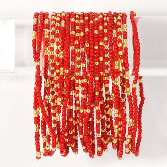 Stretch Seed Bead Solid Game Day Bracelets: Red