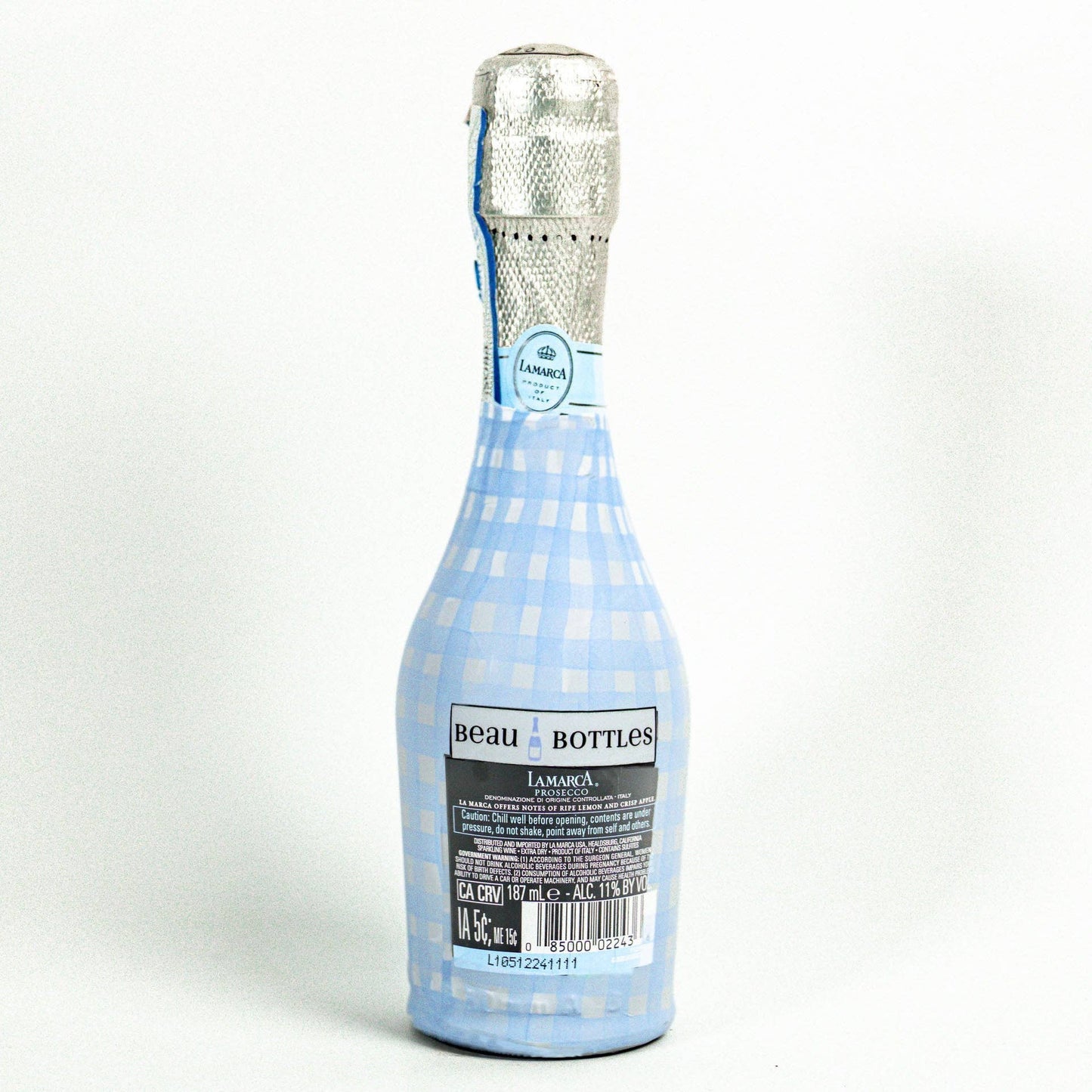 Beau Bottles Powder Blue Picnic Gingham - MINI Prosecco Collection - Set of Six Wraps