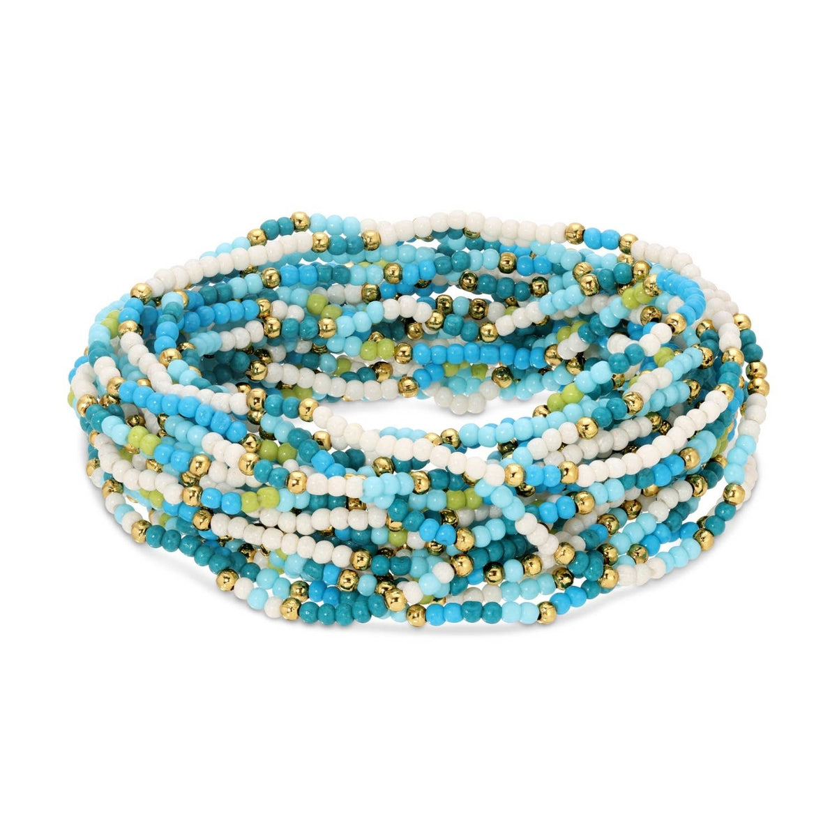 Assorted 2mm Stretch Seed Bead Bracelets: Coral/Light Blue/Lime