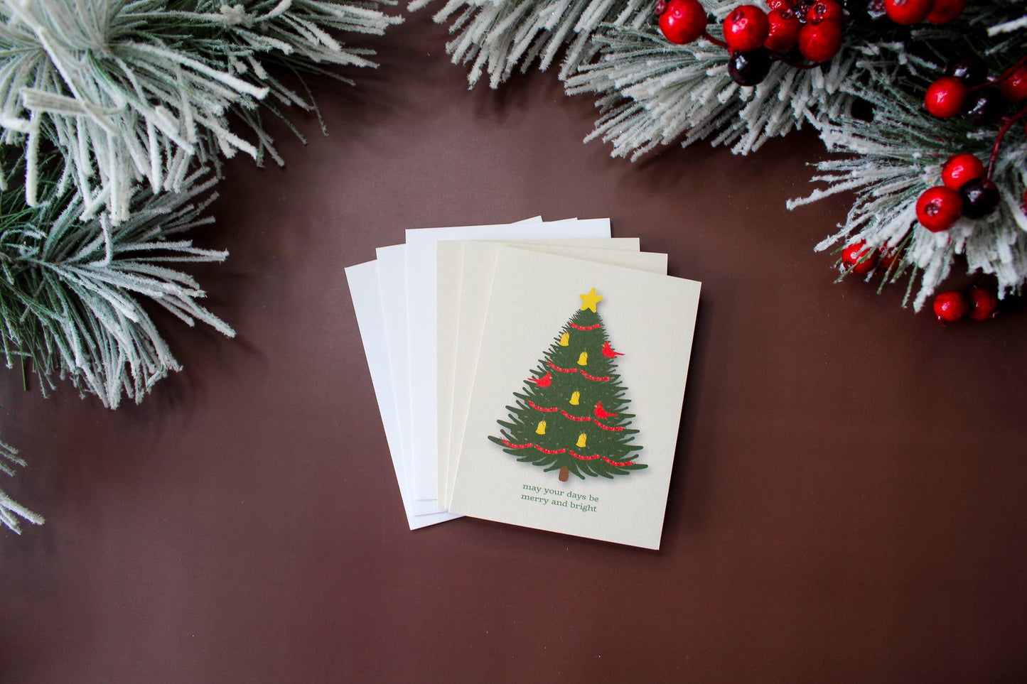 Merry and Bright Christmas Tree Holiday Greeting Card